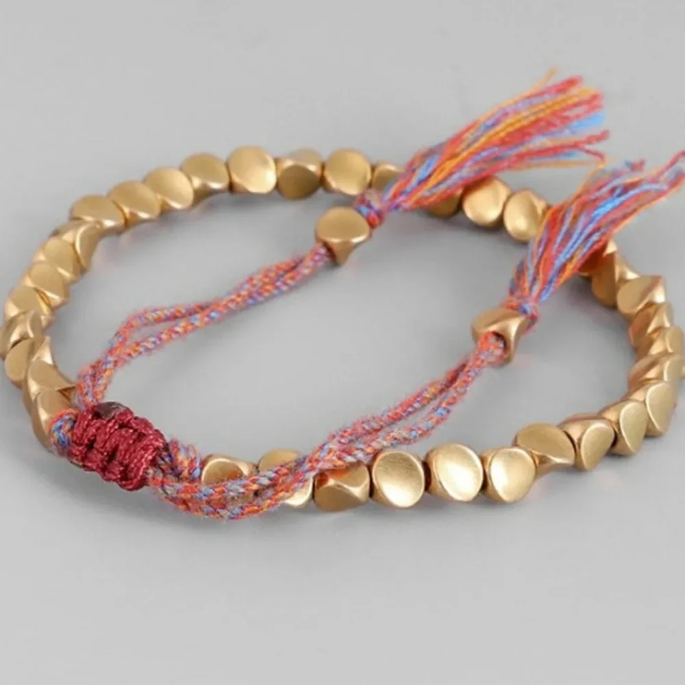 🌟 🕉 Tibetan Buddhist Copper Beaded Rope Bracelet - Picture 5 of 6